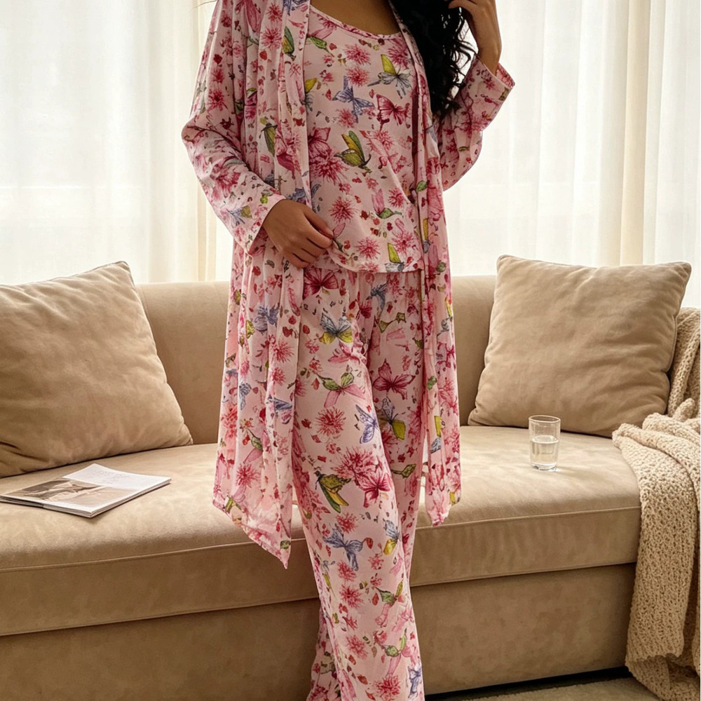 ZARA Nianchuangong Women 3 Piece Pajama Set Graffiti Print Plus Size In Stock